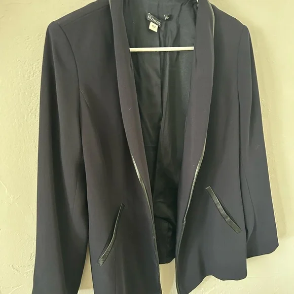 Eileen Fisher Blazer with Faux Leather Trim Size Small
